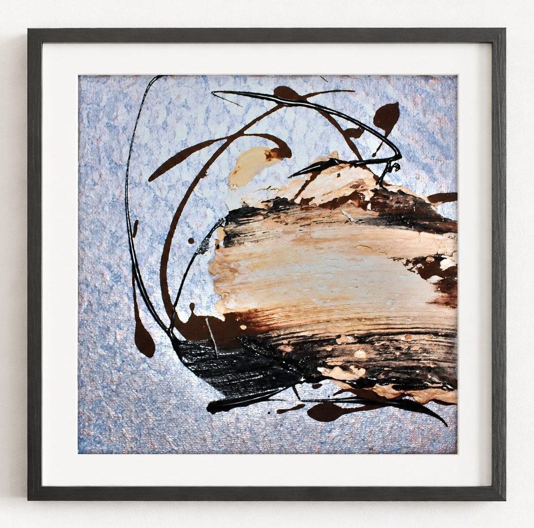 A black branching line over a grey ground, in a black frame