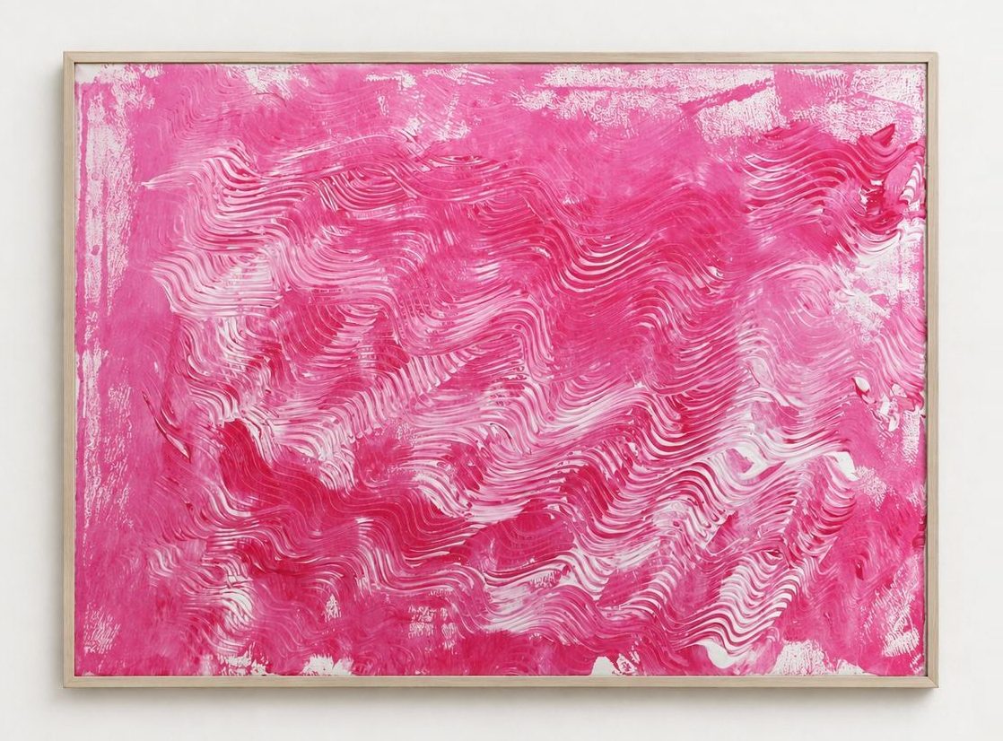 Hot pink combed waves across the whole canvas, in a pale frame