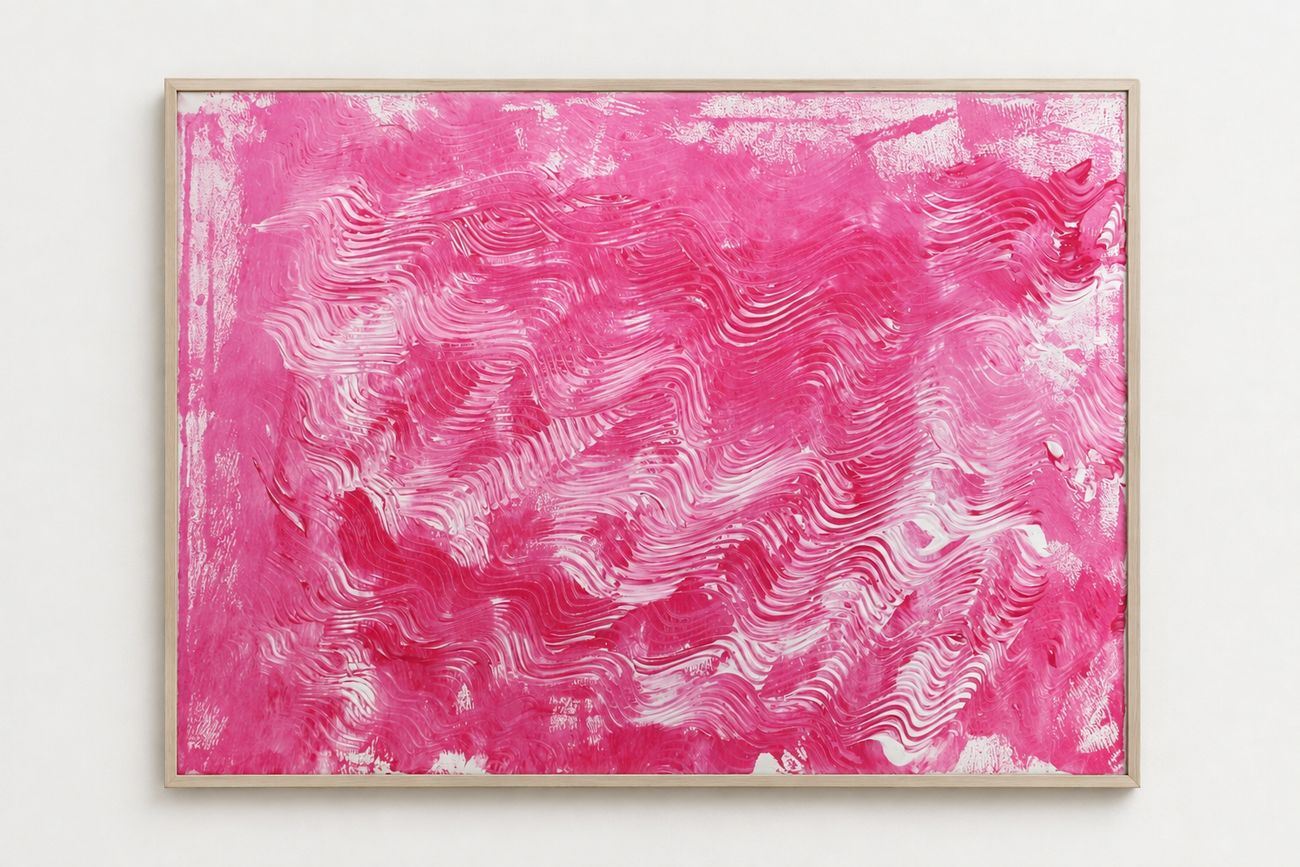 Hot pink combed waves across the whole canvas, in a pale frame