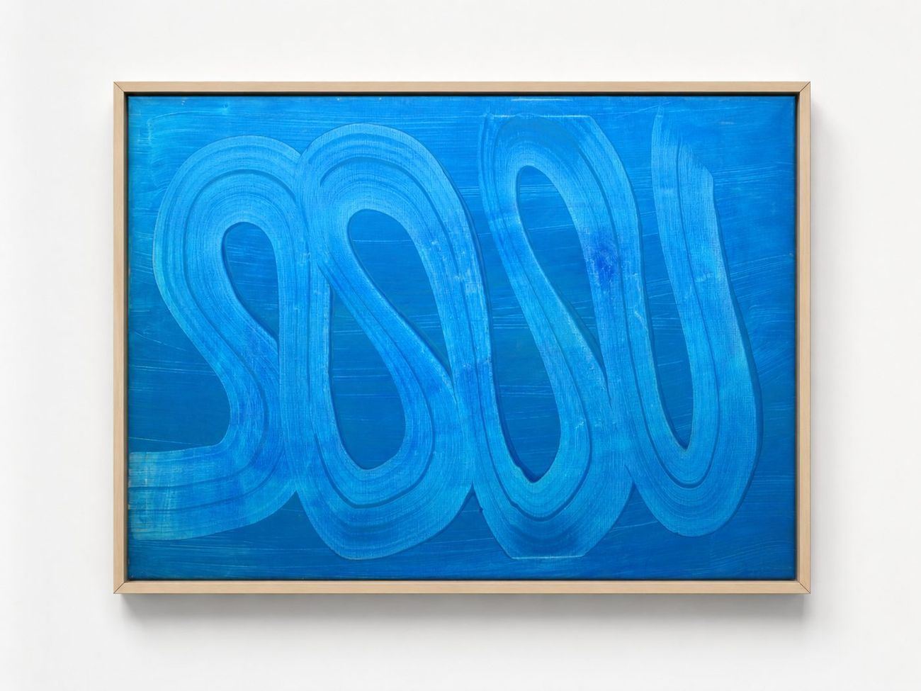 Blue loops on a blue ground, in a pale oak frame